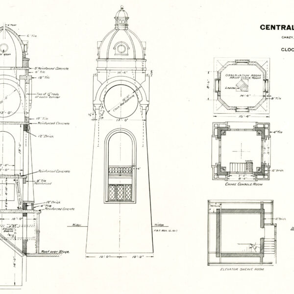 Blueprint for the clock tower at Chazy Central Rural School