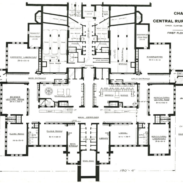 Blueprint for the first floor of Chazy Central Rural School.
