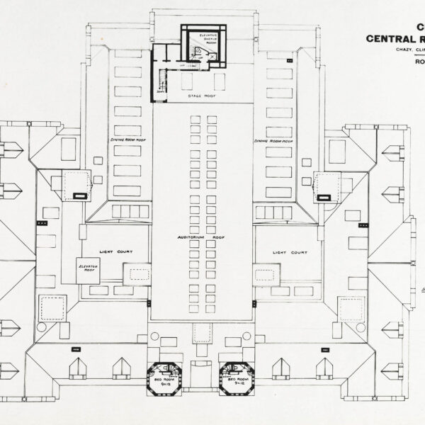 Blueprint of the roof plan for Chazy Central Rural School.