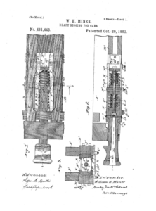 drawing of two alternative views of a tandem draft gear. This schematic demonstrates the workings of Miner's 1891 Spring Draft Gear, which was included in his patent document.